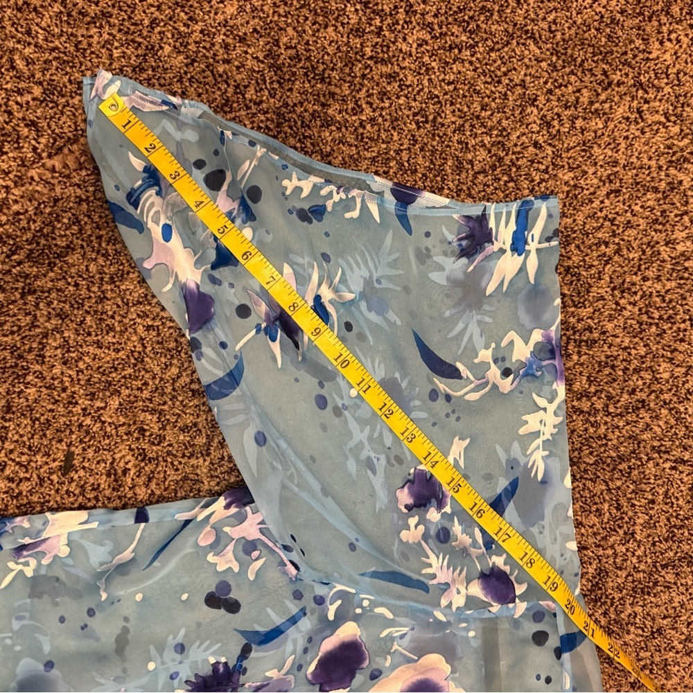 2Piece Set Blue Silk Floral Dress Sheer Overlay Sz Large NWT layered hem - Picture 14 of 16